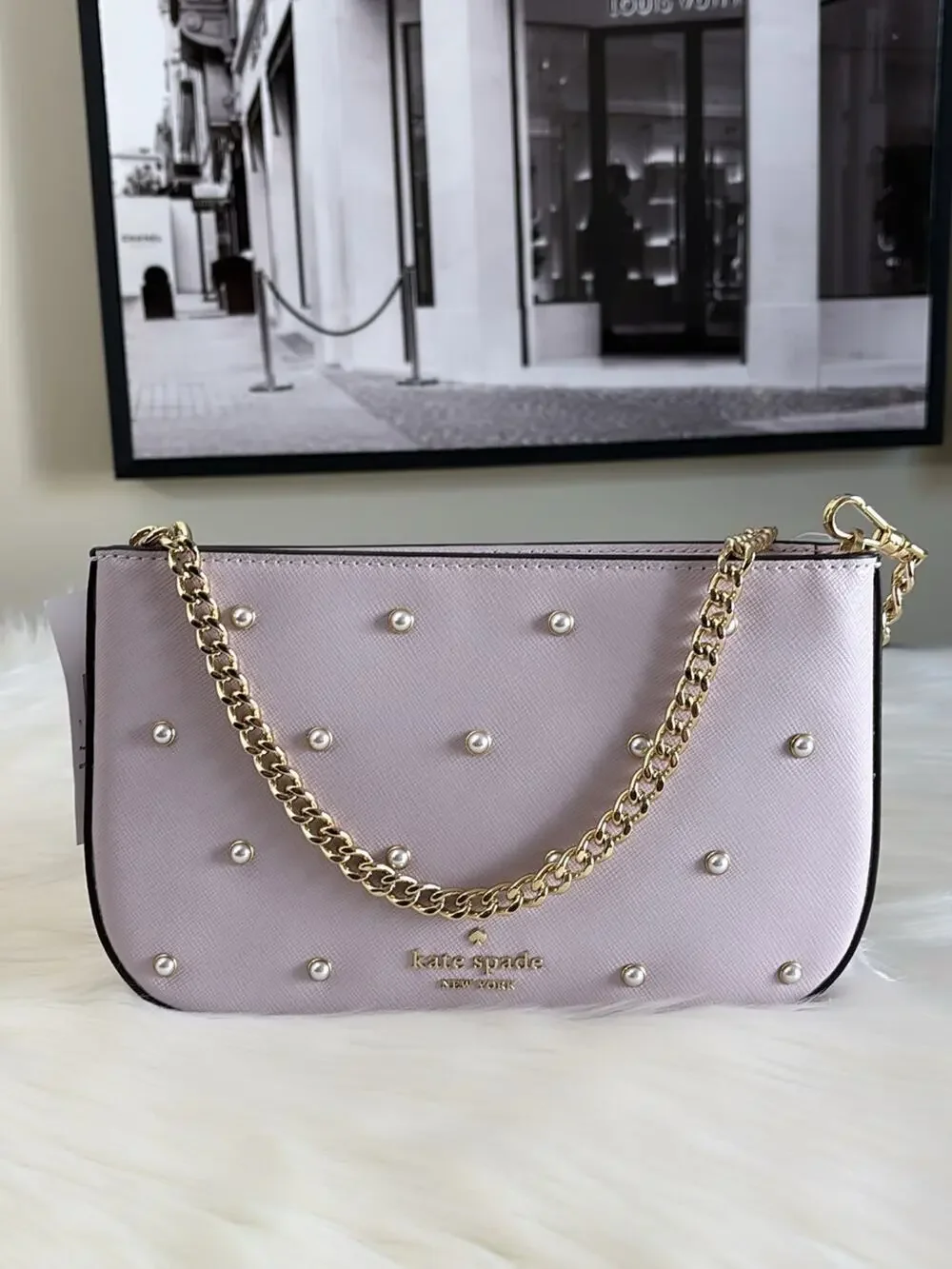 kate spade Lilac Pearl-Embellished Shoulder Bag with Gold Chain